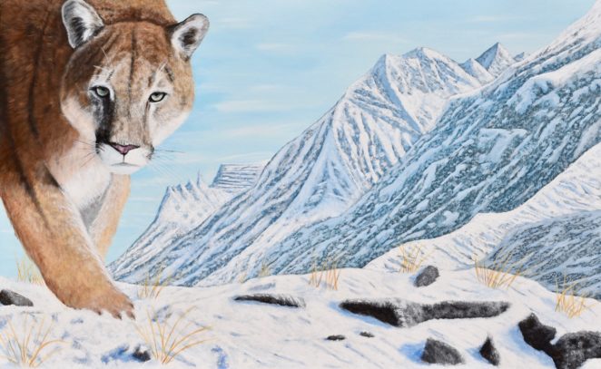 Mountain Lion Rock Mountain Lion Painted on Stone Wildlife Painting Acrylic Painting